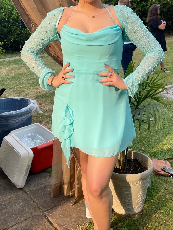 Oh Polly Dresses & Skirts - Oh Polly Aqua Strappy Mini Dress with Beaded Bolero
